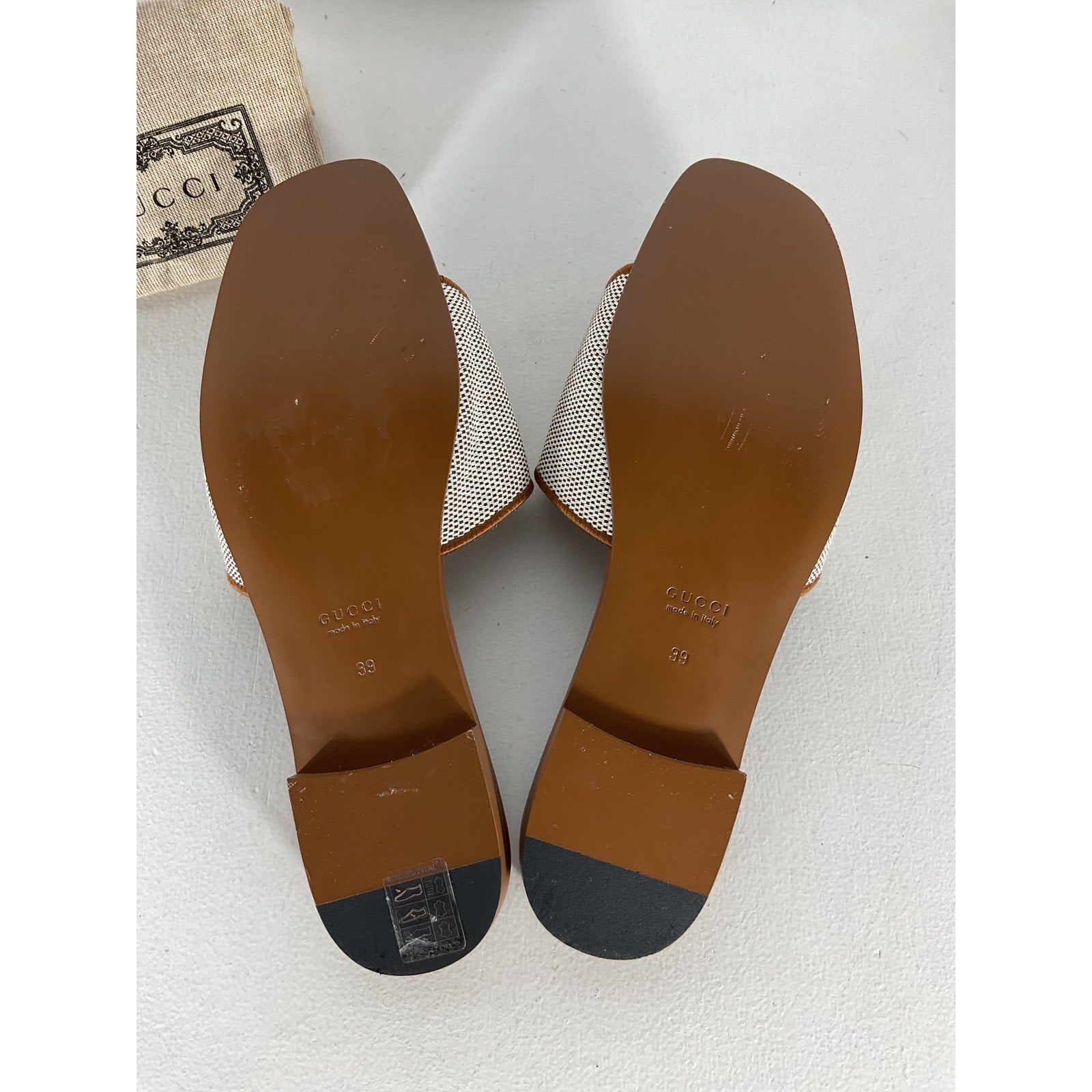 Gucci Interlocking G Brown Leather-Trimmed Slides Size 9