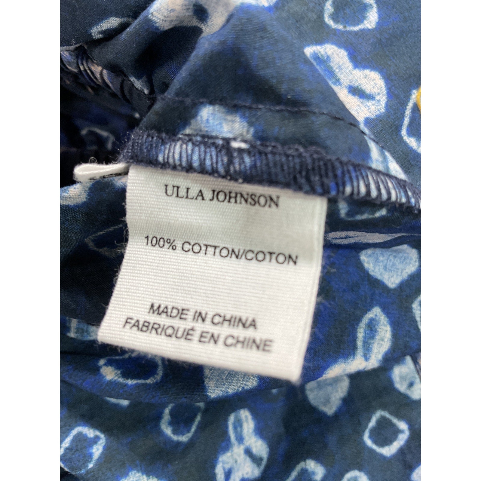 Ulla Johnson 'Ines' Blue Tye Dye Geometric  Ruched V Neck Puff Sleeve Top Size 6
