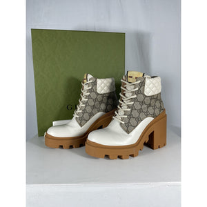 Gucci White Leather Trip GG Bootie Size 7