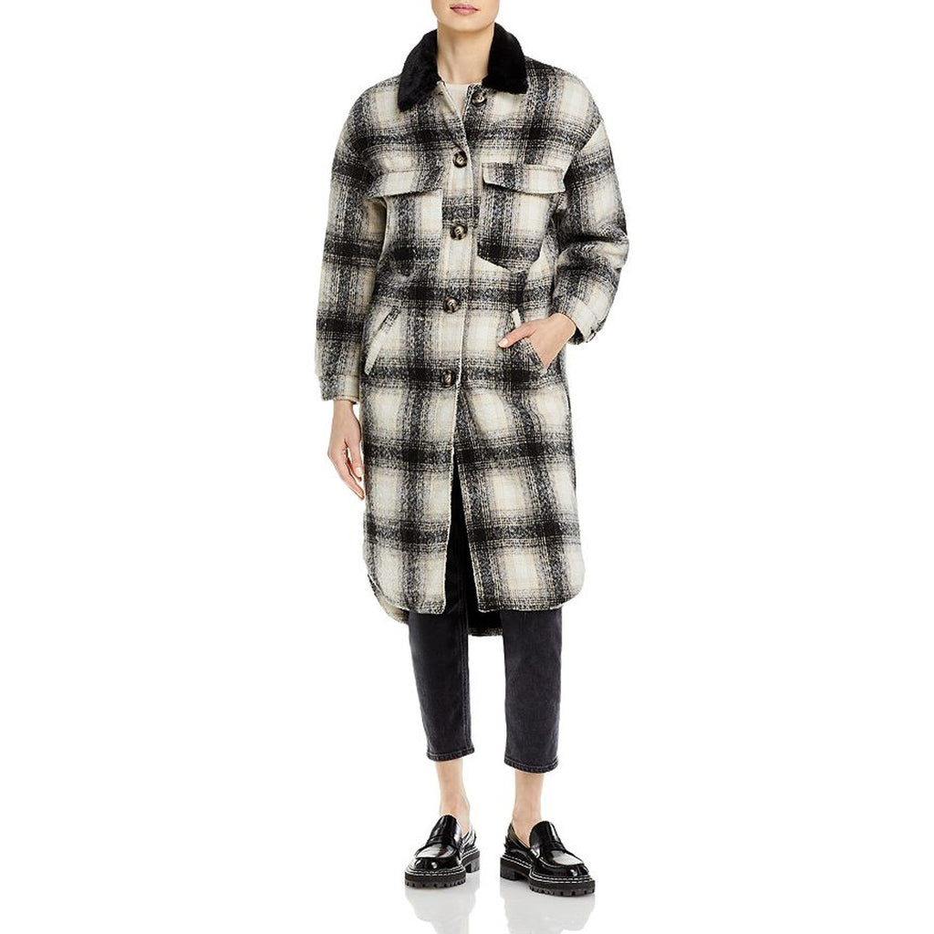 Apparis James Faux Fur Black Polyester Lined Plaid Shirt Coat Size M