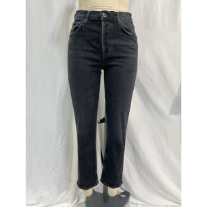 Agolde 'Riley' Blue Cotton Long High Rise Straight Denim Jean Size 28