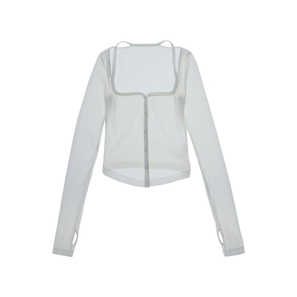Helmut Lang 'Square' White Square Neck Long Sleeve Cardigan Size S