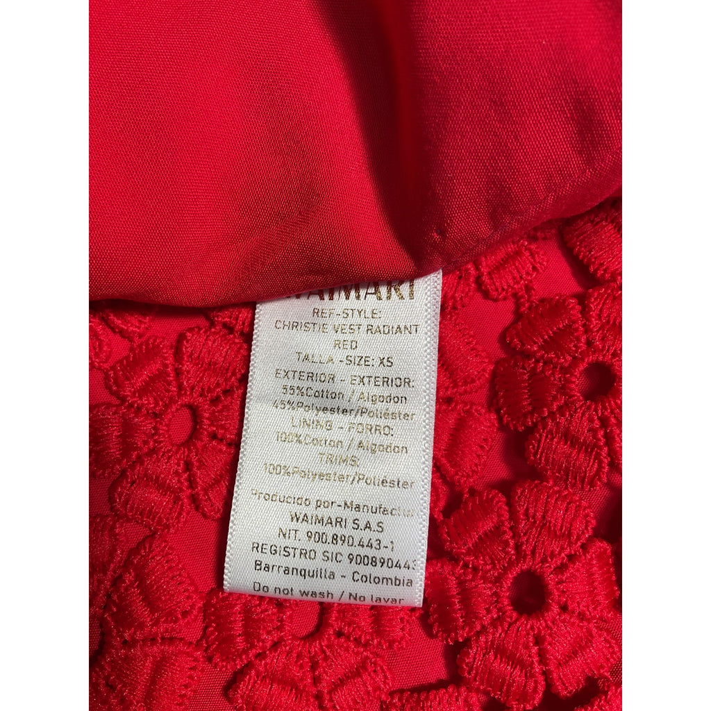 Waimari 'Christie' Red Cotton Floral Eyelet Lace Cropped Vest Size XS