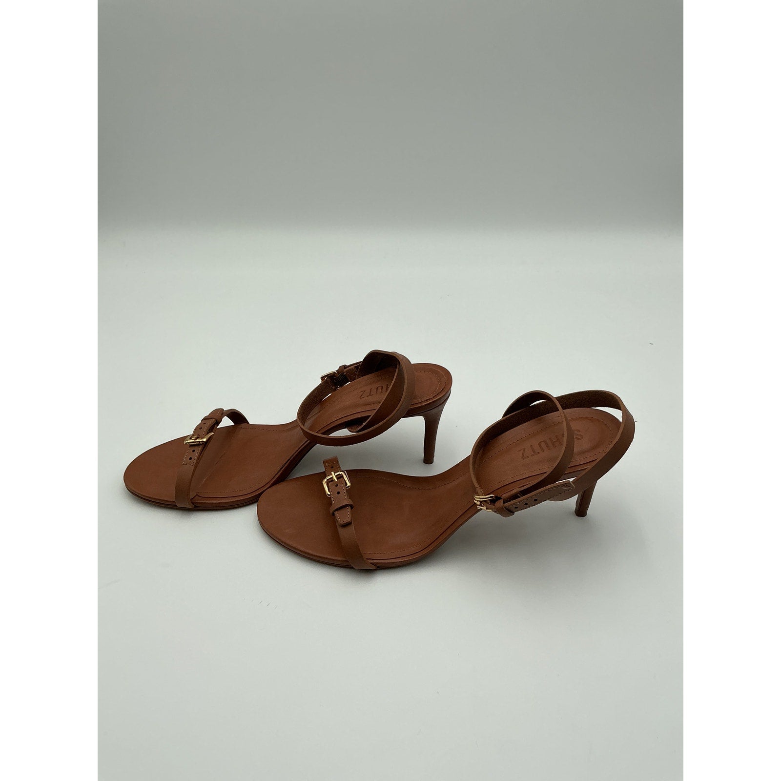 Schutz 'Aurora' Brown Leather Mid Sandal Size 10