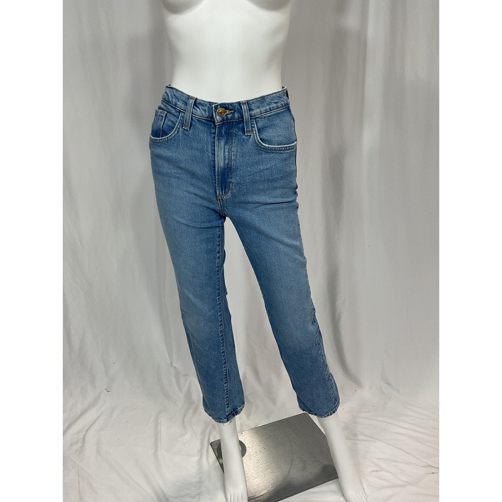 Favorite Daughter 'The Morgan' Grey Shortie High Waist Crop Straight Leg Denim Jeans Size 25P