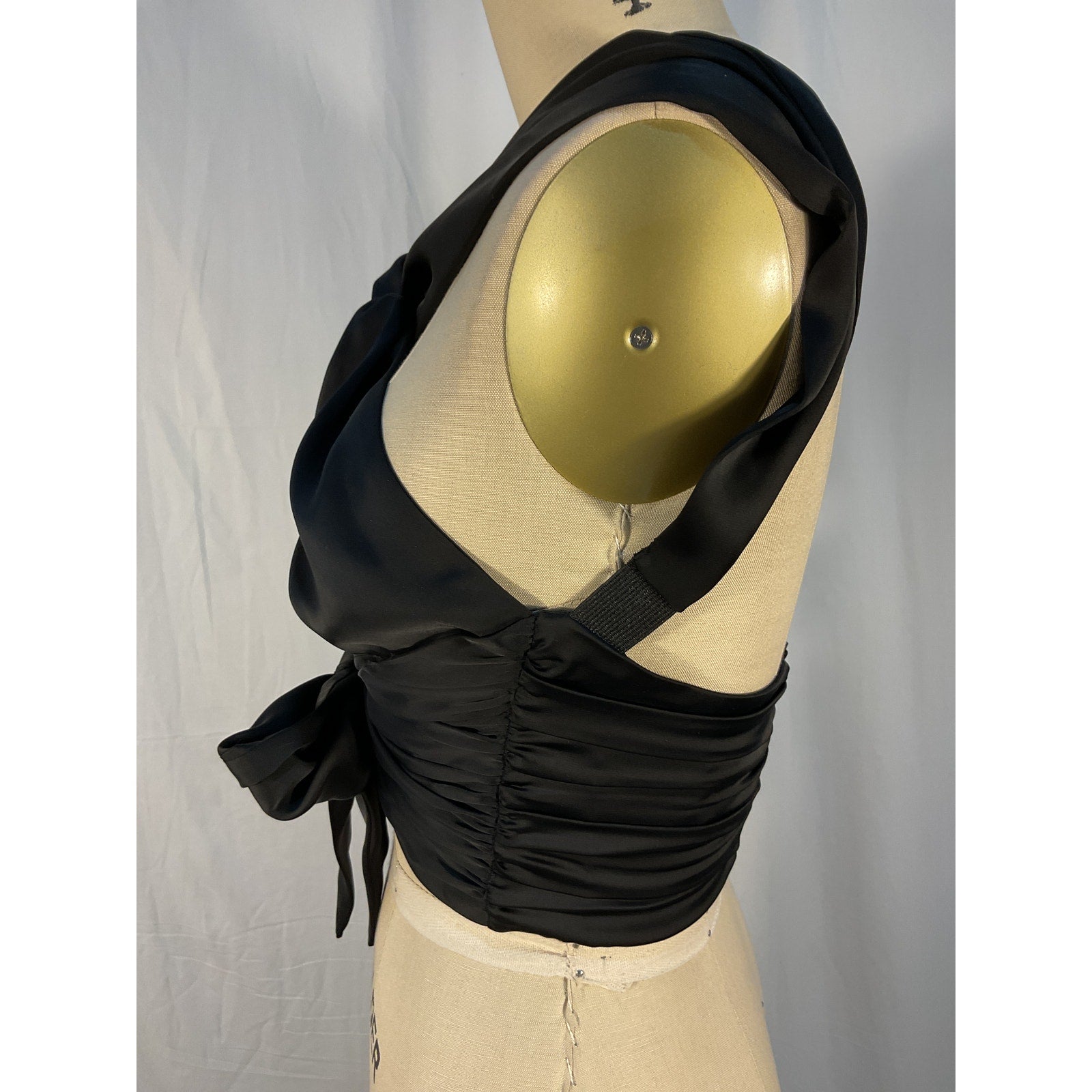 Rta 'Tiago' Black Satin Wrap Keyhole Top Size M
