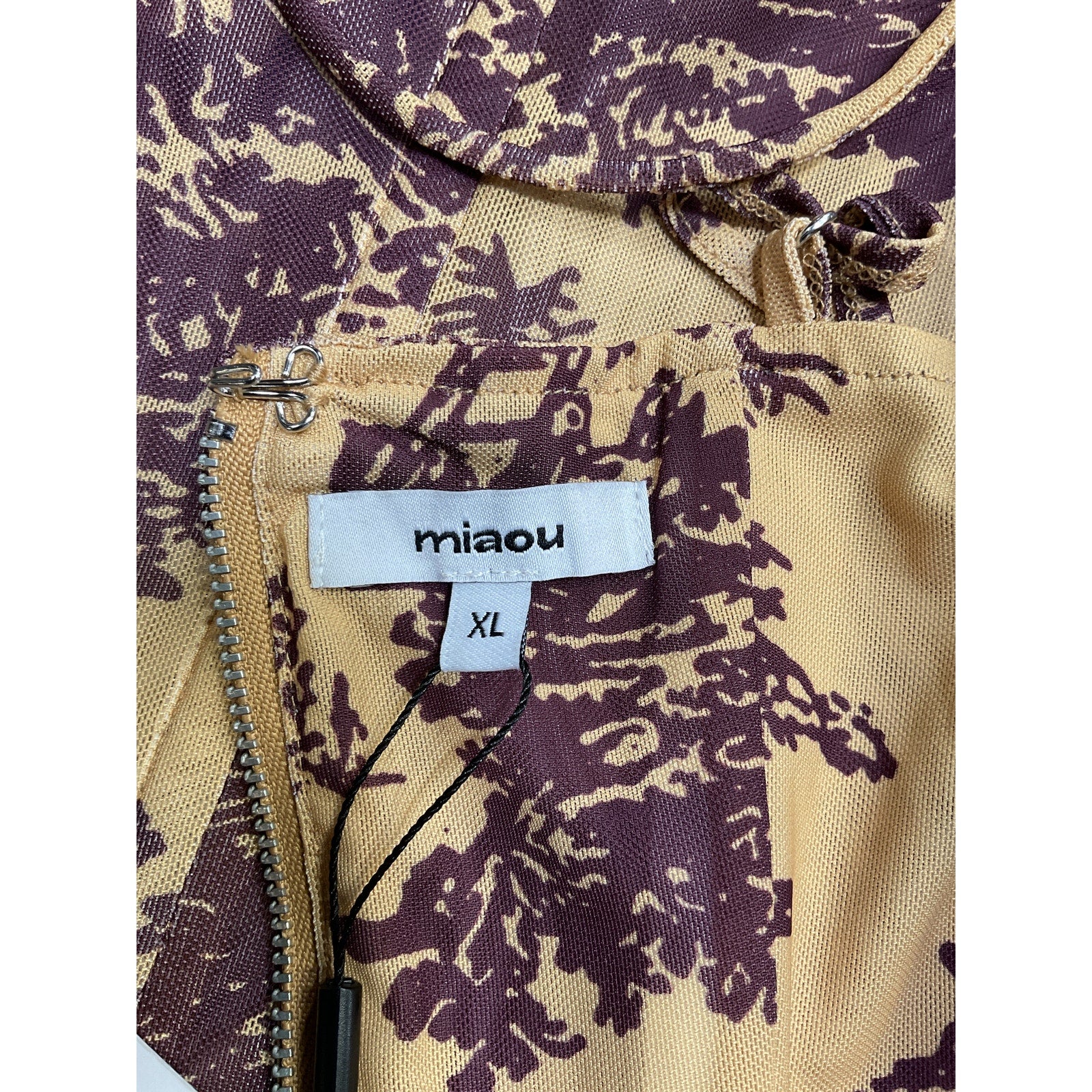 Miaou Printed Yellow Polyester V-Neck Crop Top W/ Tags Size XL - NWT