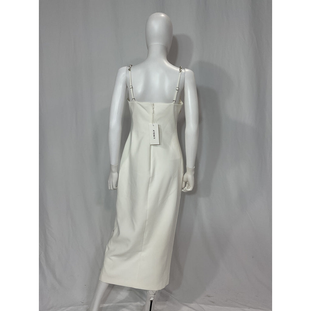 Likely 'Domenica' White Crystal Embellished Satin Bow Crepe Dress Size 6 - NWT