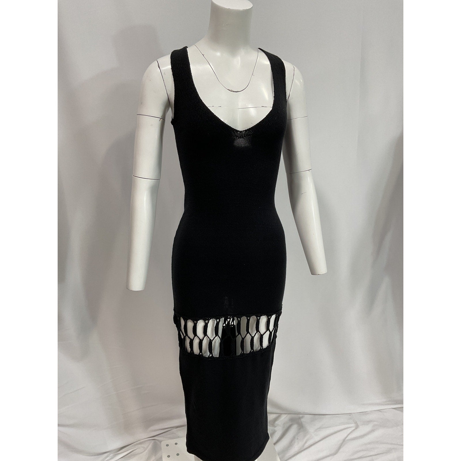 Michael Costello 'Nicola' Black Mixed Crochet Maxi Dress Size XS