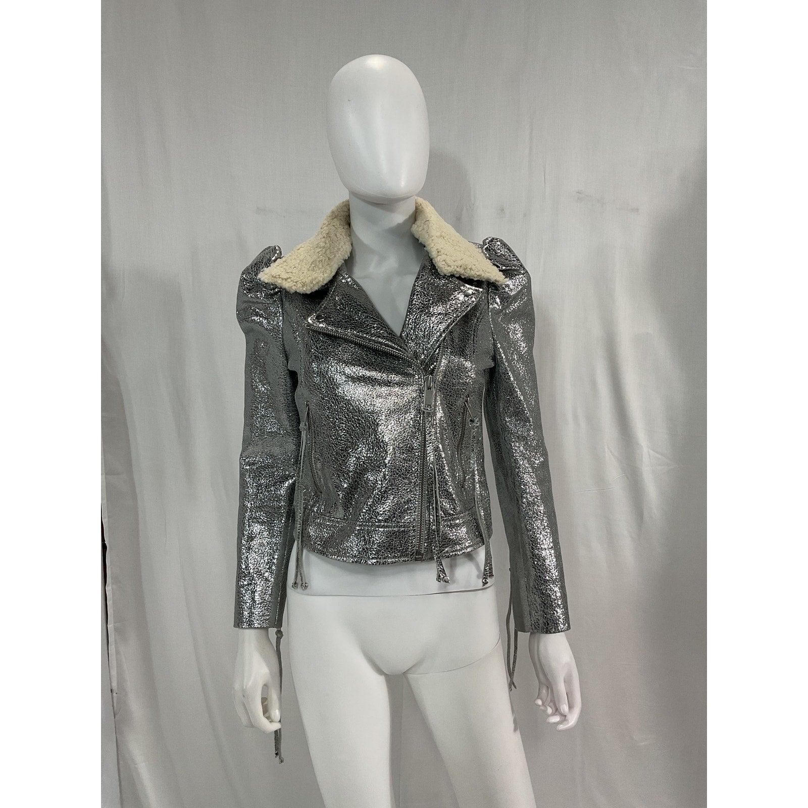 Retrofete 'Lo' Silver Leather Jacket Size S