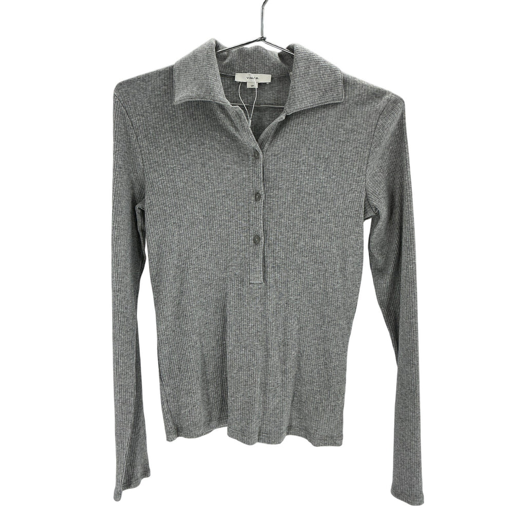 Vince Rib Long Sleeve Grey Cotton Collared Polo Size S / Petite