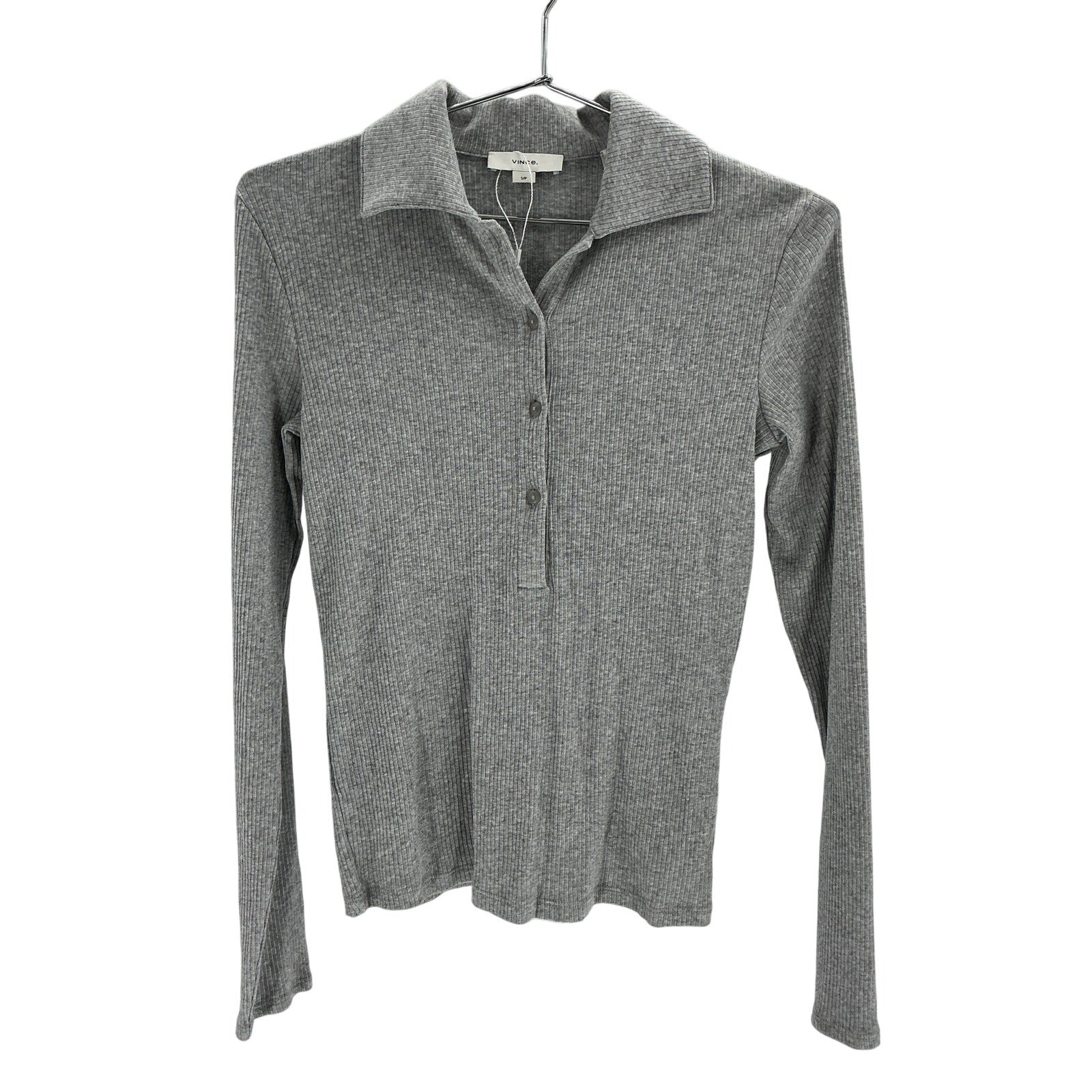 Vince Rib Long Sleeve Grey Cotton Collared Polo Size S / Petite