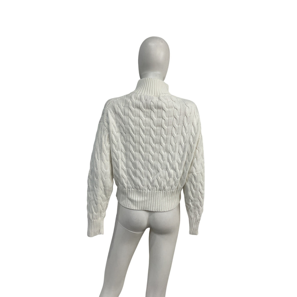 Polo Ralph Lauren White Cotton Cable-Knit Quarter-Zip Sweater Size M