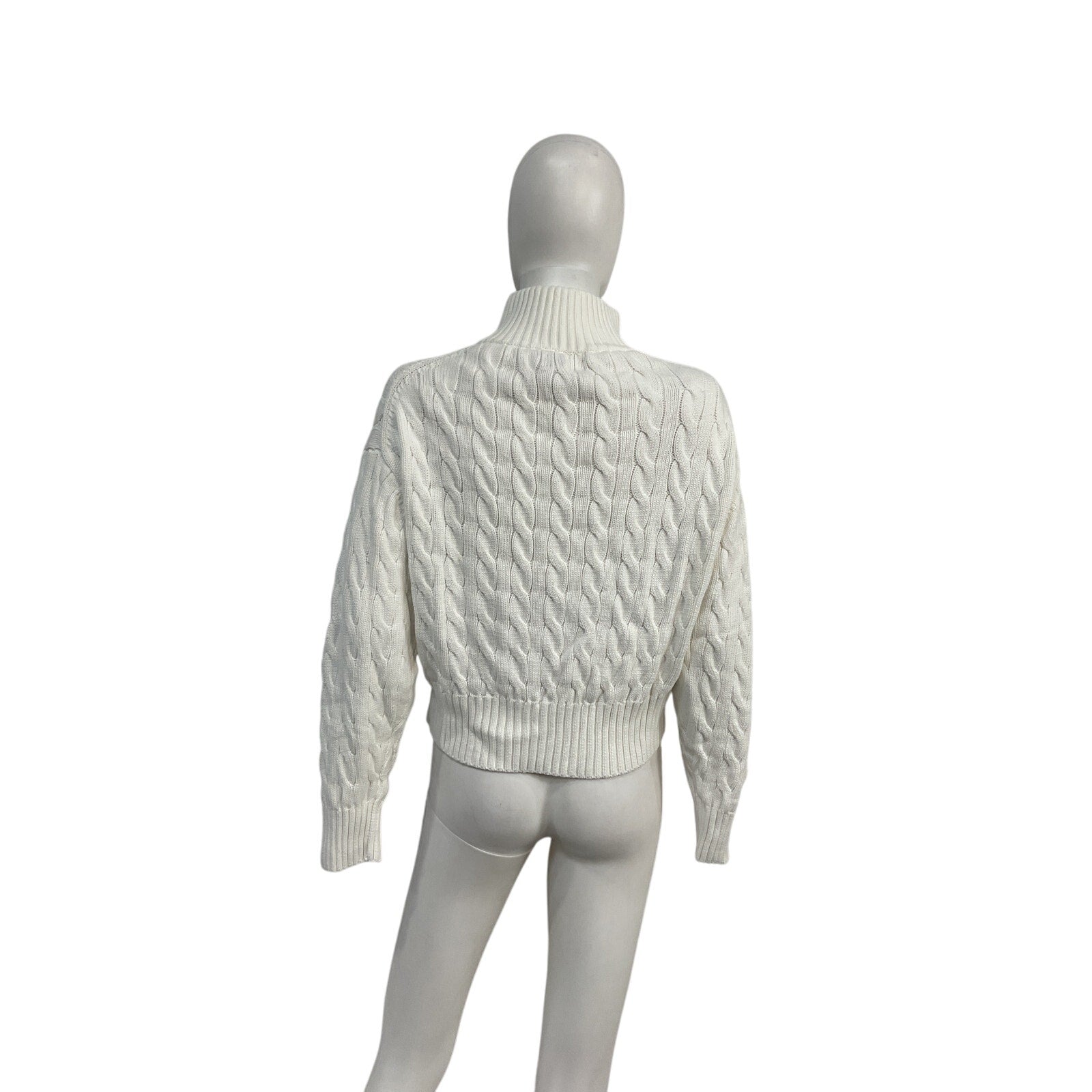 Polo Ralph Lauren White Cotton Cable-Knit Quarter-Zip Sweater Size M