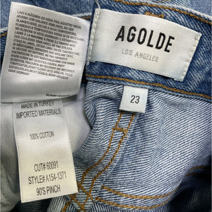 Agolde Distressed Blue 90s Pinch Waist High Rise Straight Denim Jeans Size 23