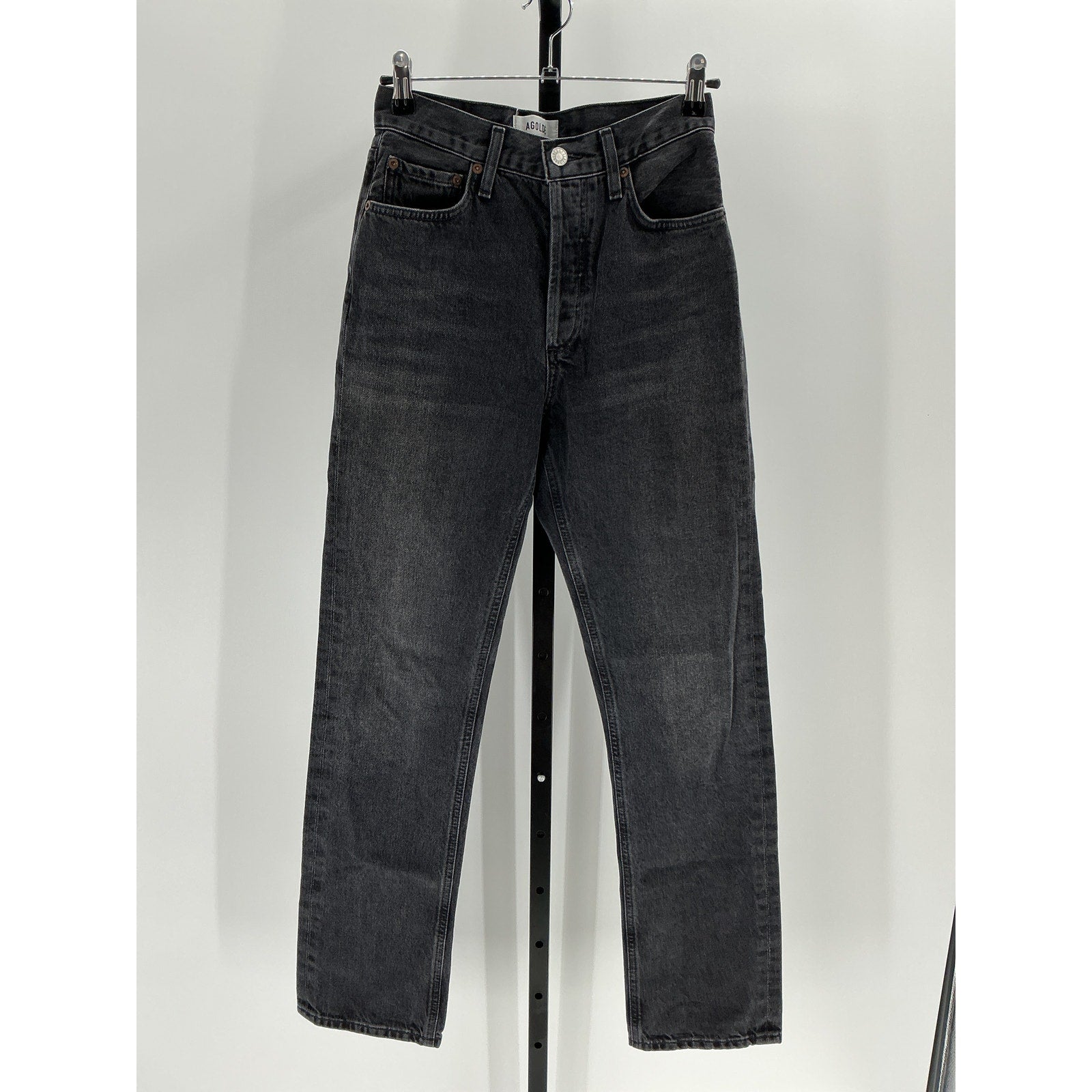 Agolde 'Lana' Black Cotton Straight Denim Jean Size 23