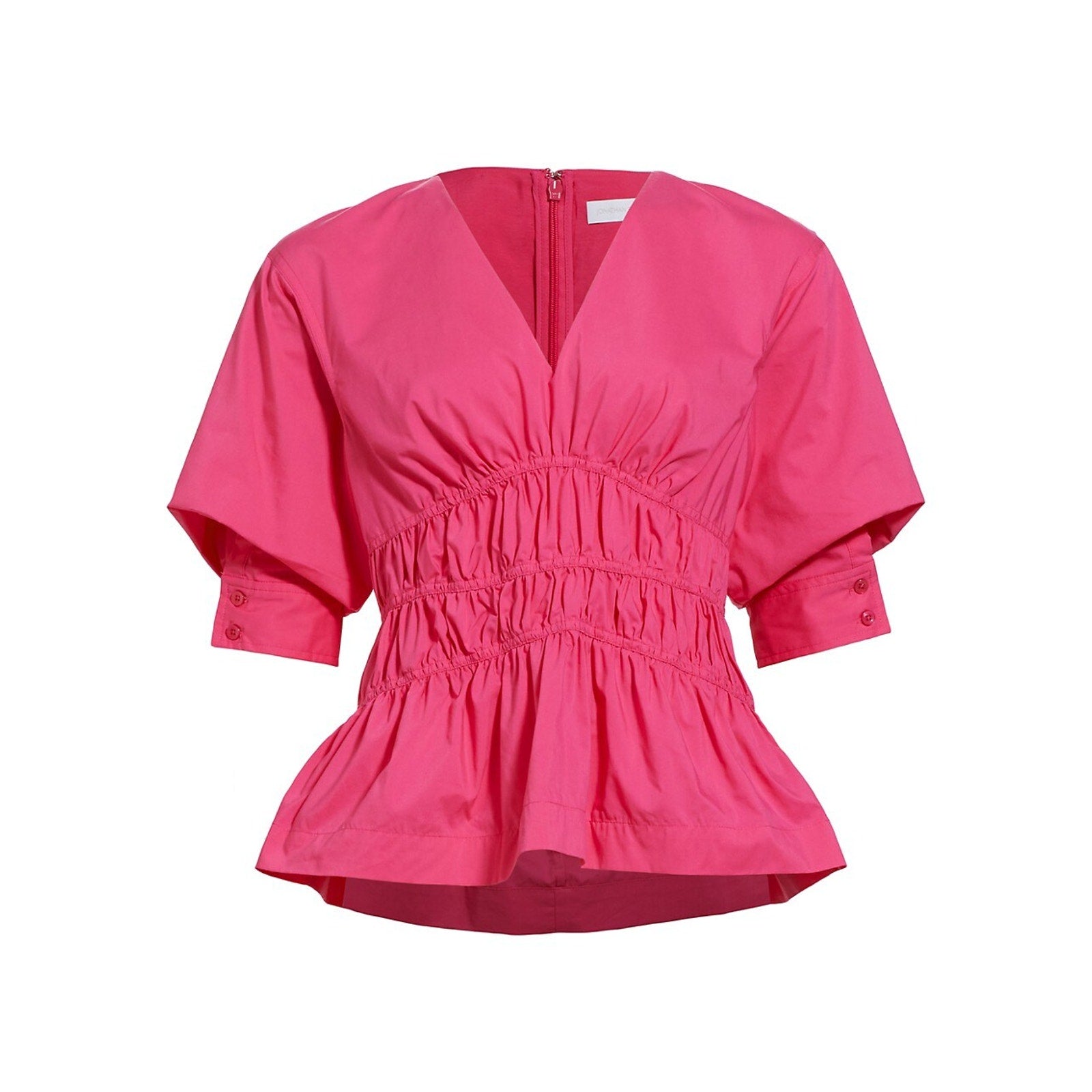 Simkhai 'Yuni' Pink Cotton Poplin Puff-Sleeve V Neck Top Size 12