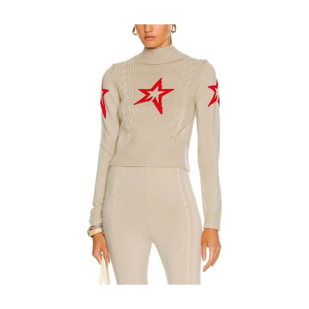 Perfect Moment Tan Merino Wool Cable Underwear Sweater Size S