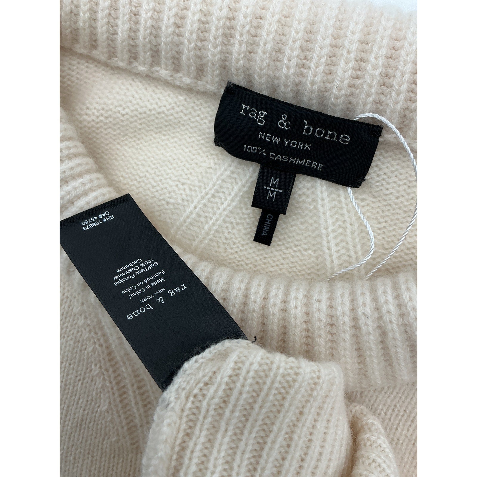 Rag & Bone 'Pierce' Ivory Slim Crew Neck Cashmere Sweater Size M