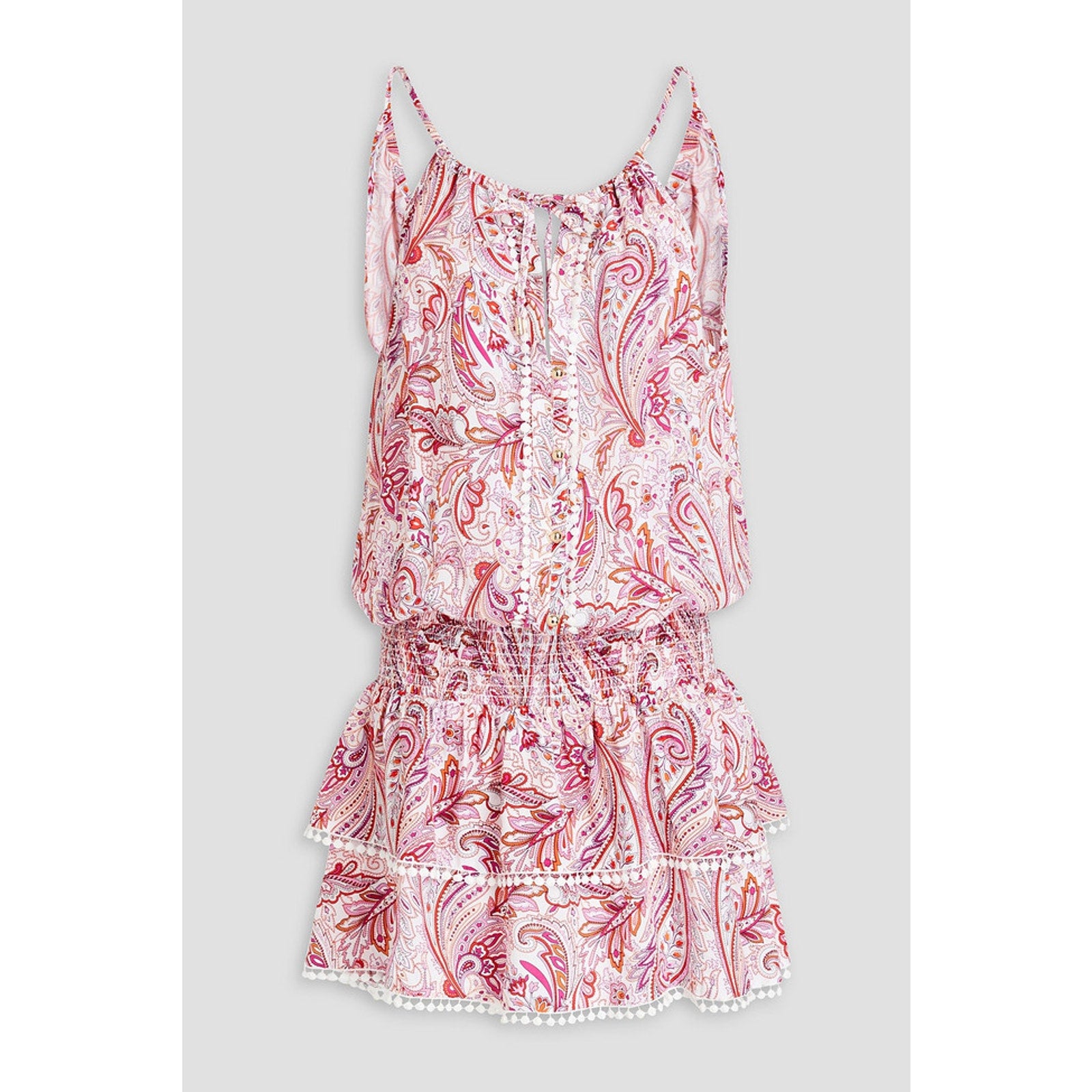 Melissa Odabash Rosa Pink Viscose Picot-Trimmed Paisley-Print Voile Mini Dress Size XS