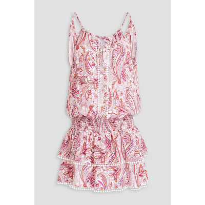 Melissa Odabash Rosa Pink Viscose Picot-Trimmed Paisley-Print Voile Mini Dress Size XS