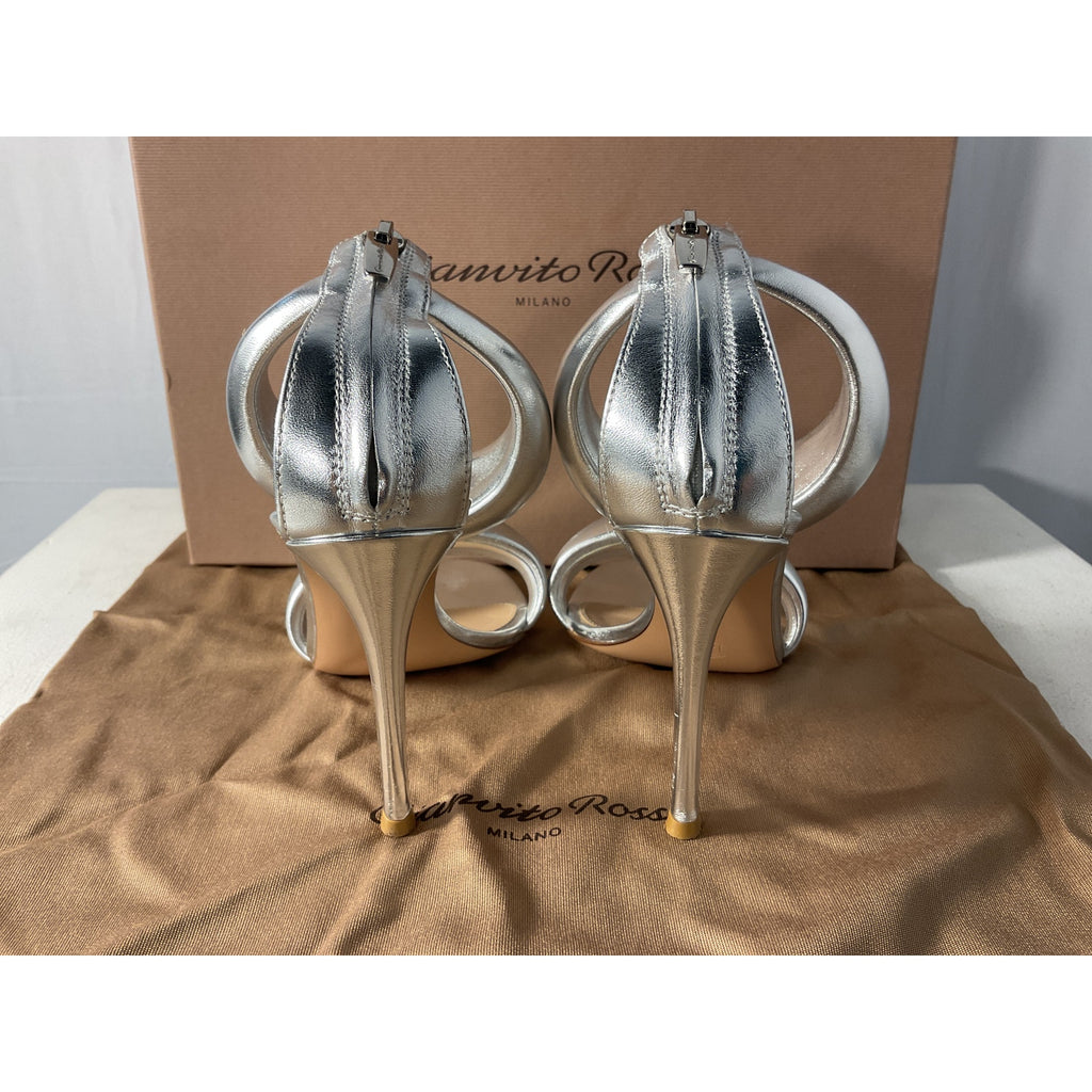 Gianvito Rossi 'Bijoux' Silver Leather Heels Size 5