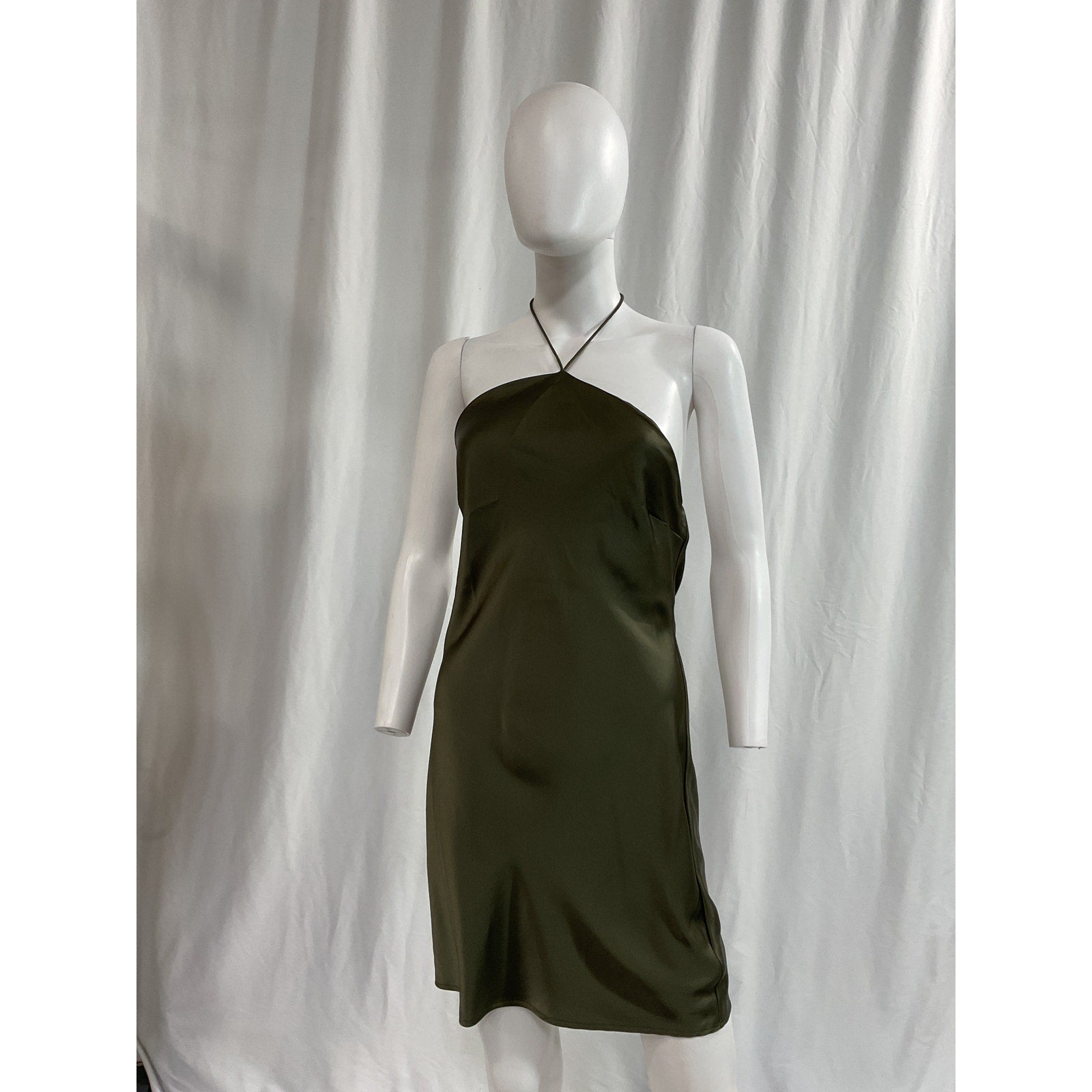 Anine Bing 'Leanne' Green Satin Halterneck Mini Dress Size S
