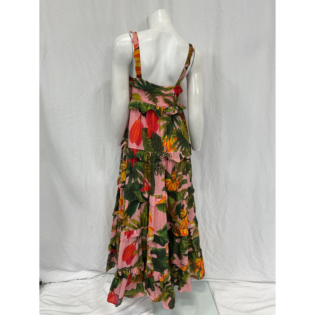 Farm Rio 'Cocoa' Pink Cotton Forest Maxi Dress Size S