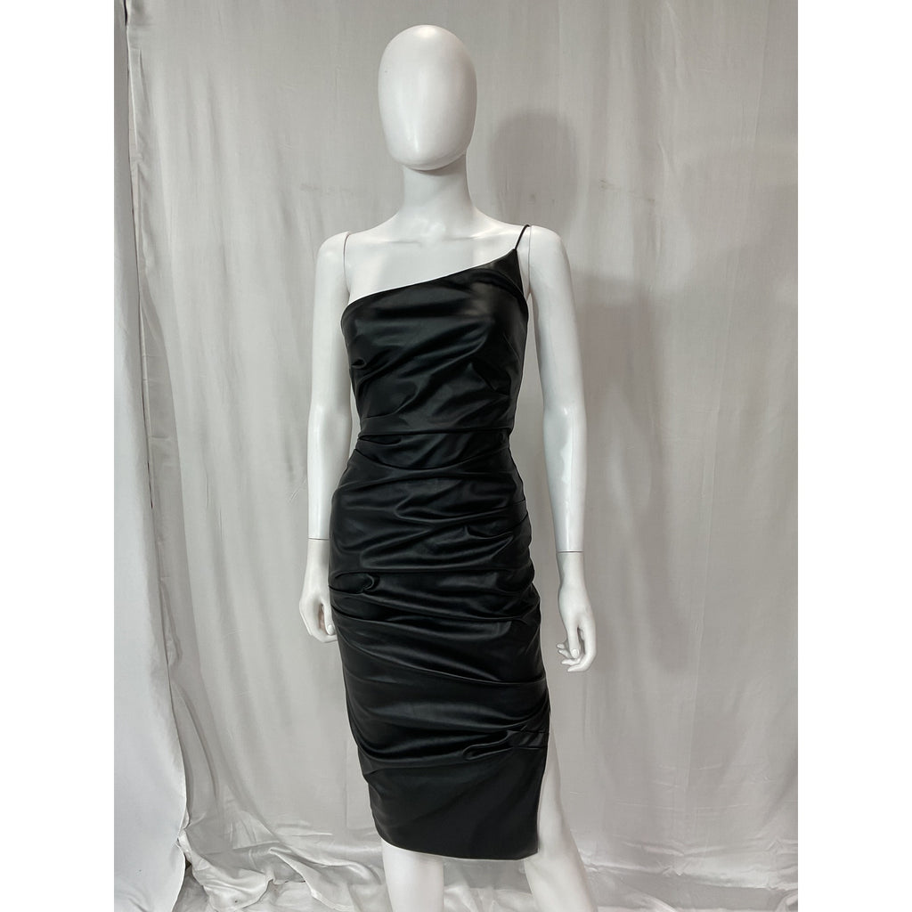 Nookie 'Rhea' Black Faux Leather Midi Dress Size M