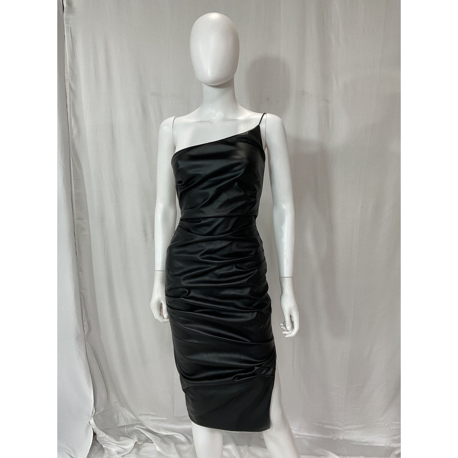 Nookie 'Rhea' Black Faux Leather Midi Dress Size M