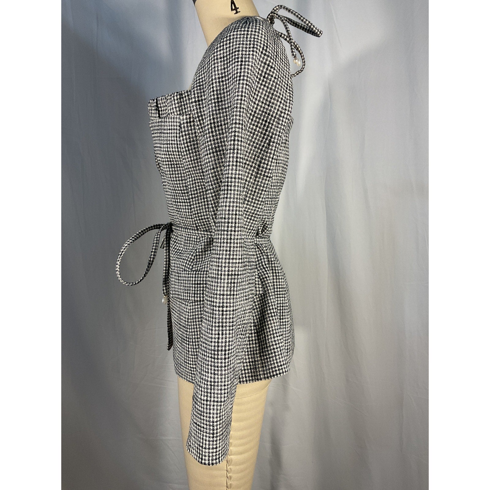 Altuzarra 'Aphelion' Black Belted Gingham Cotton-Blend Jacket Size 4 (XS)
