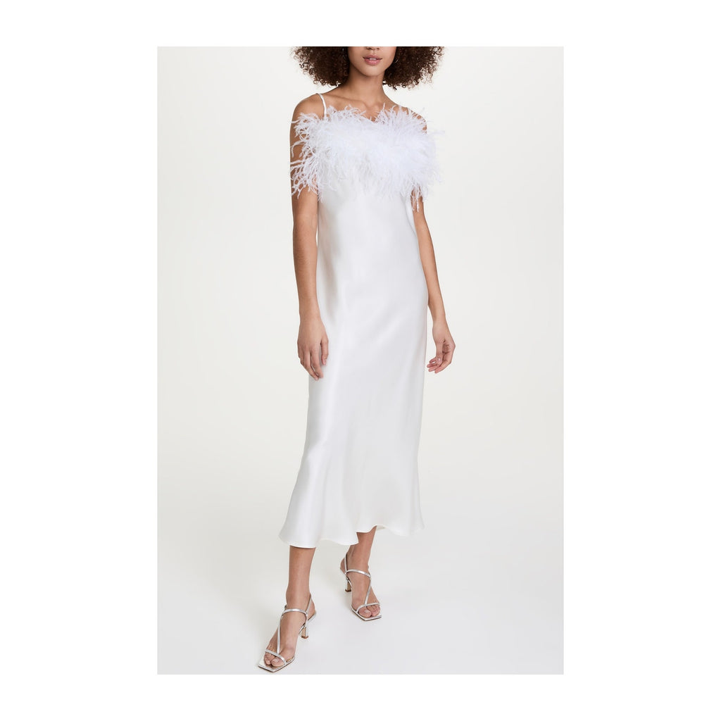 Sleeper 'Boheme' White Rayon Slip Dress With Feathers Size XL