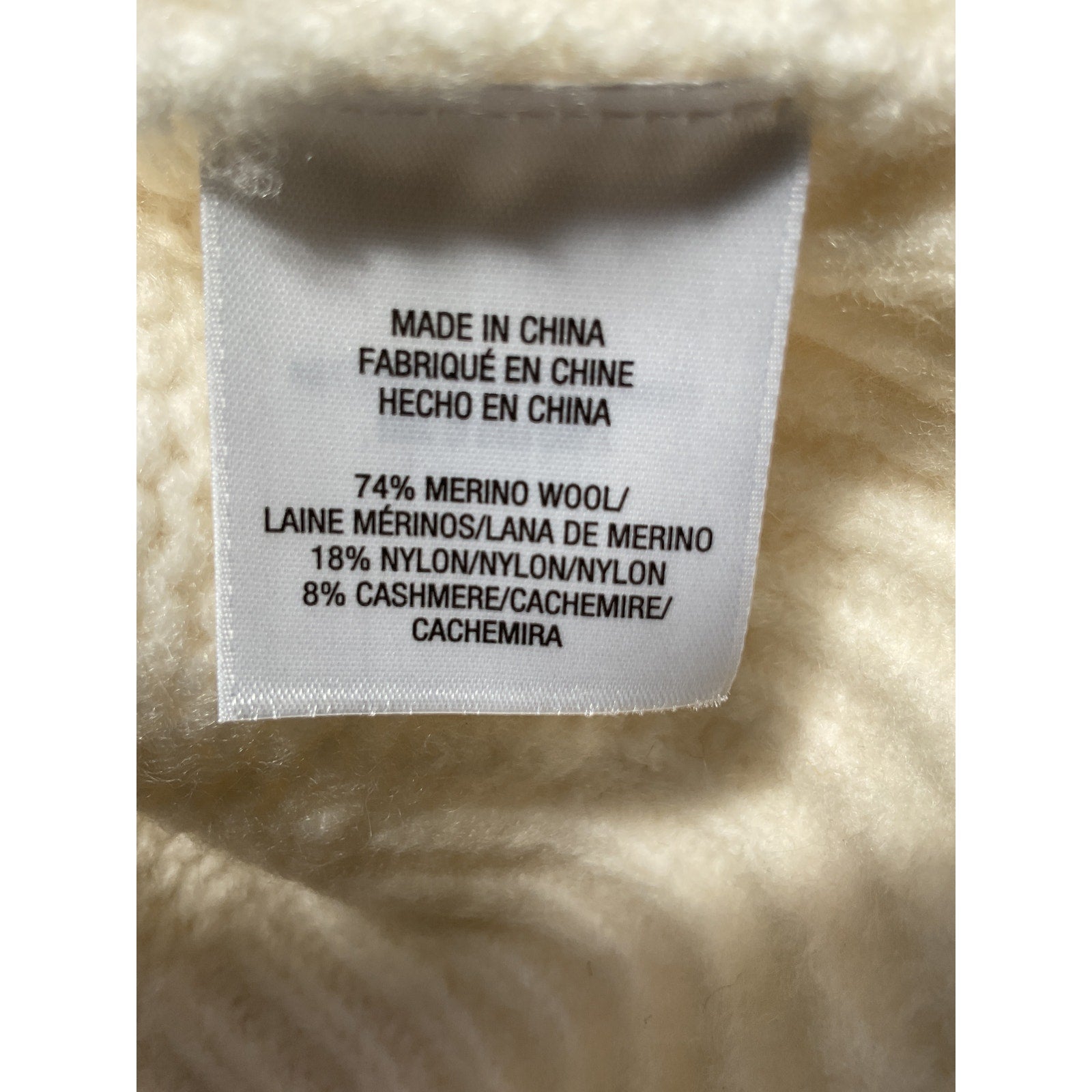 Favorite Daughter 'The Winter William' White Merino Wool Blend V Neck Sweater Size XL