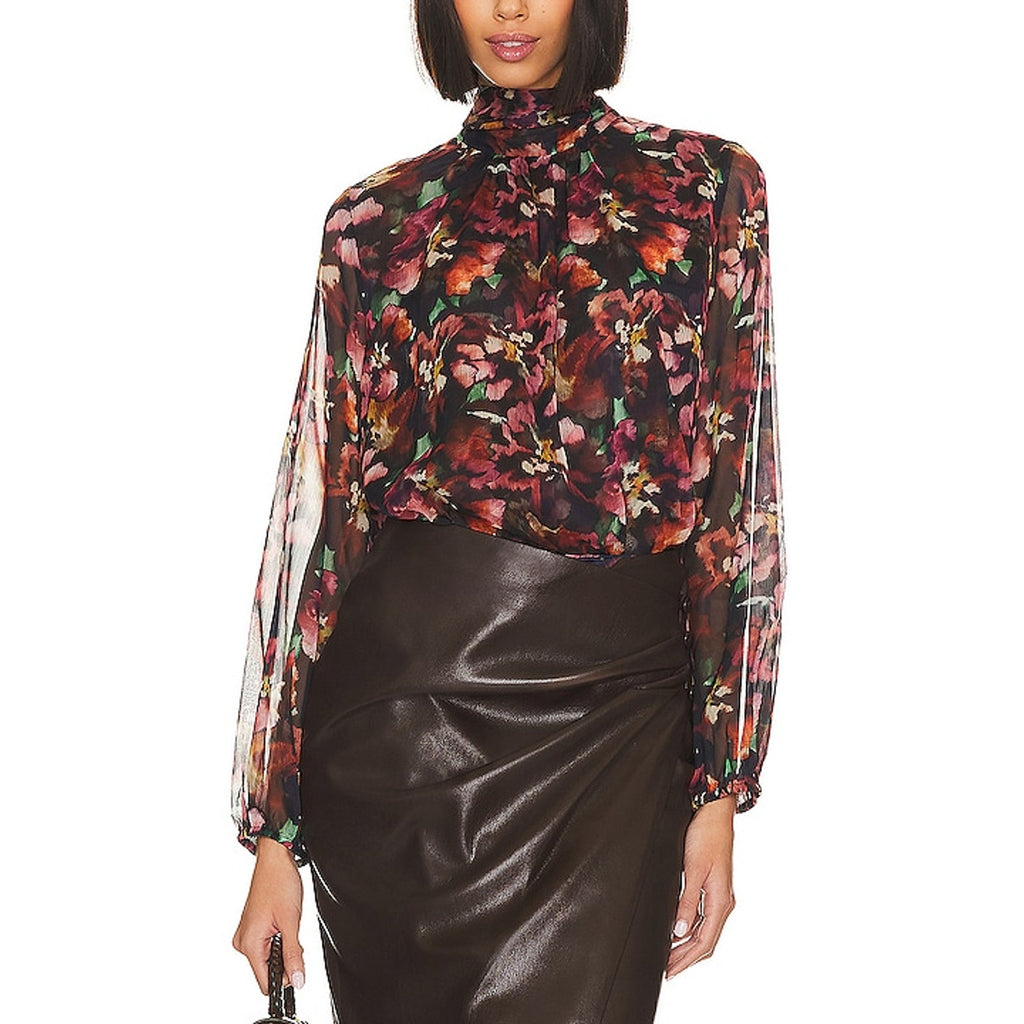 Misa Los Angeles 'Lulu' Black Chiffon Turtleneck Top Size XS