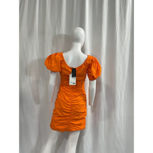 Ganni 'Bow-Detailed' Orange Ruched Cotton-Poplin Bow Accent Mini Dress Size 2 - NWT