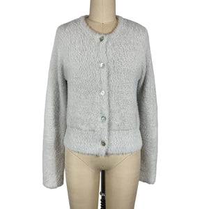 Vince Textured Light Birch Stone Eyelash Cardigan Sweater Size S