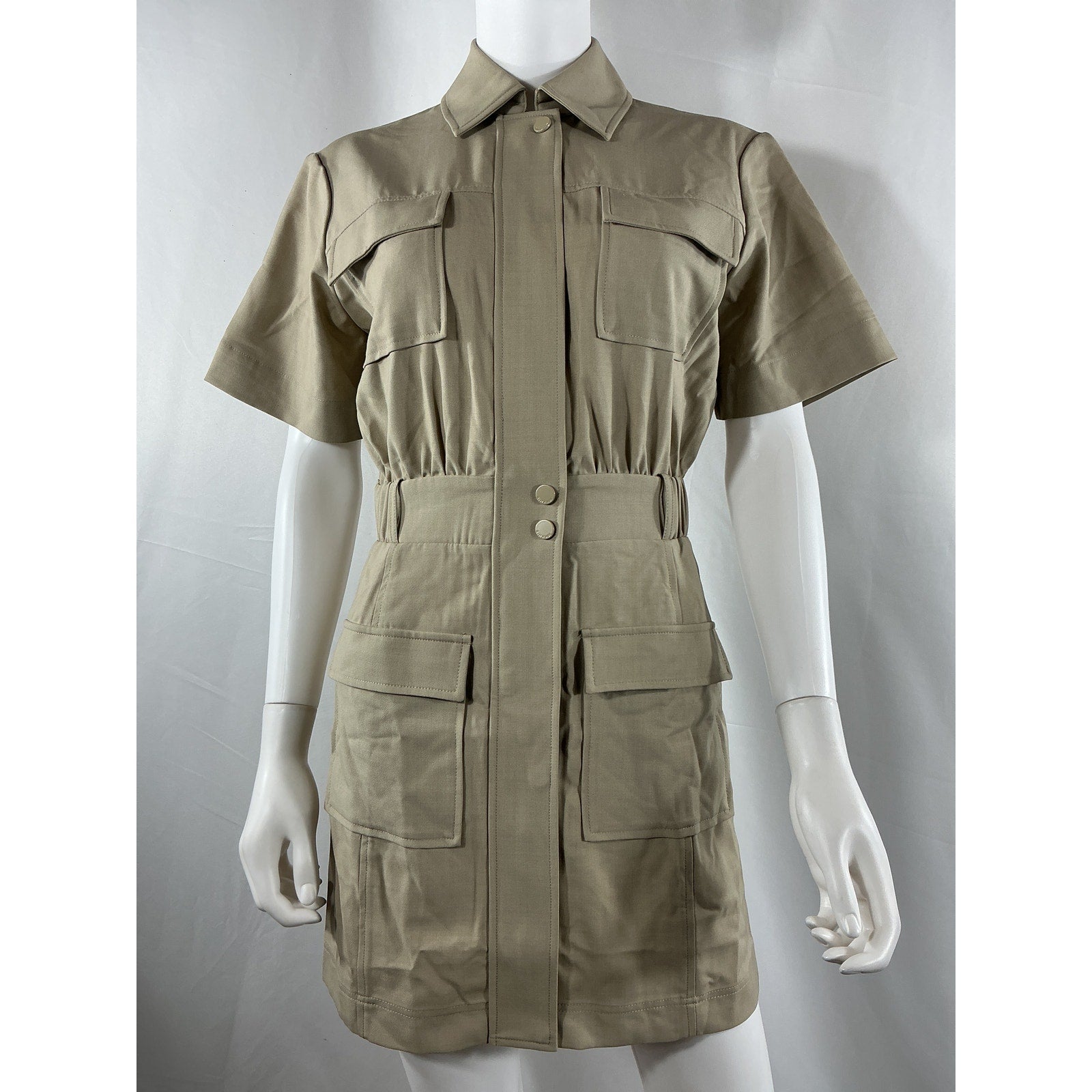 Simkhai 'Yohana' Beige Wool Cargo Mini Shirt Dress Size 0 - NWT