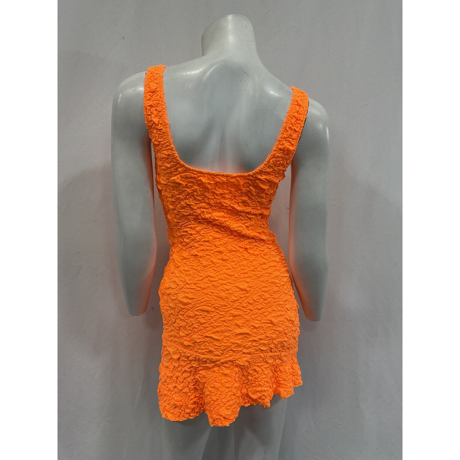 Loveshackfancy 'Bartlette' Orange Crinkled Asymmetrical Mini Dress Size XS