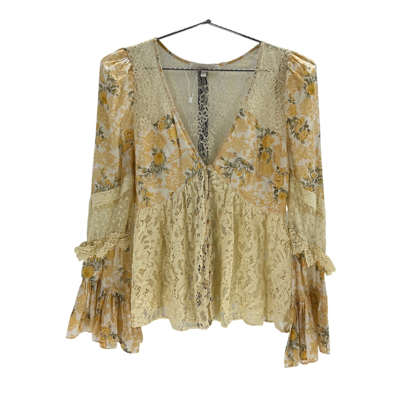 Loveshackfancy 'Priema' Yellow Silk Top Size M