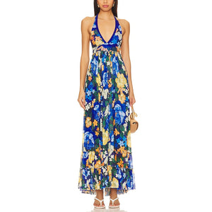 Agua Bendita Floral Blue Multi Ashley Maxi Dress Size M