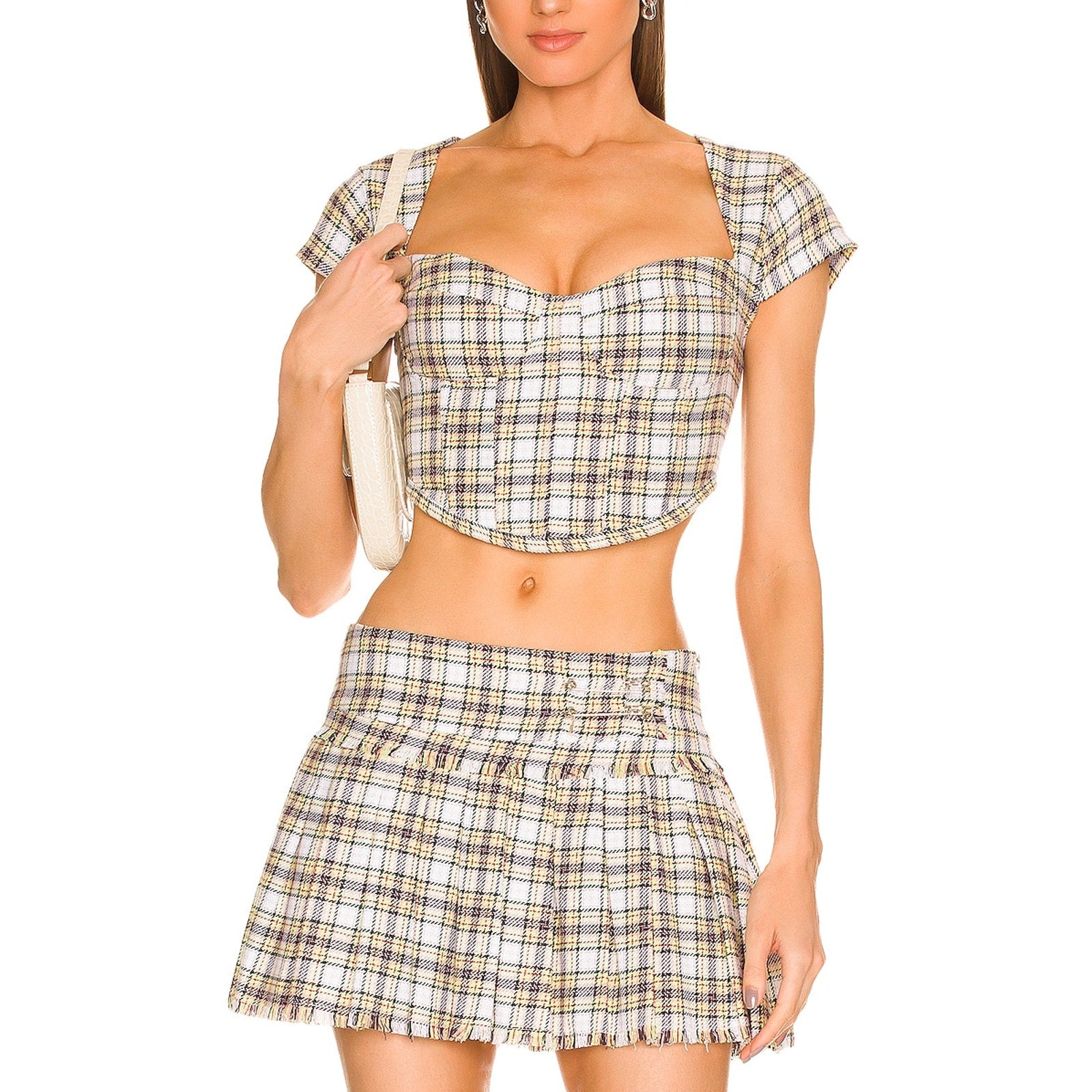 Danielle Guizio Yellow Cotton Plaid Corset Size XS