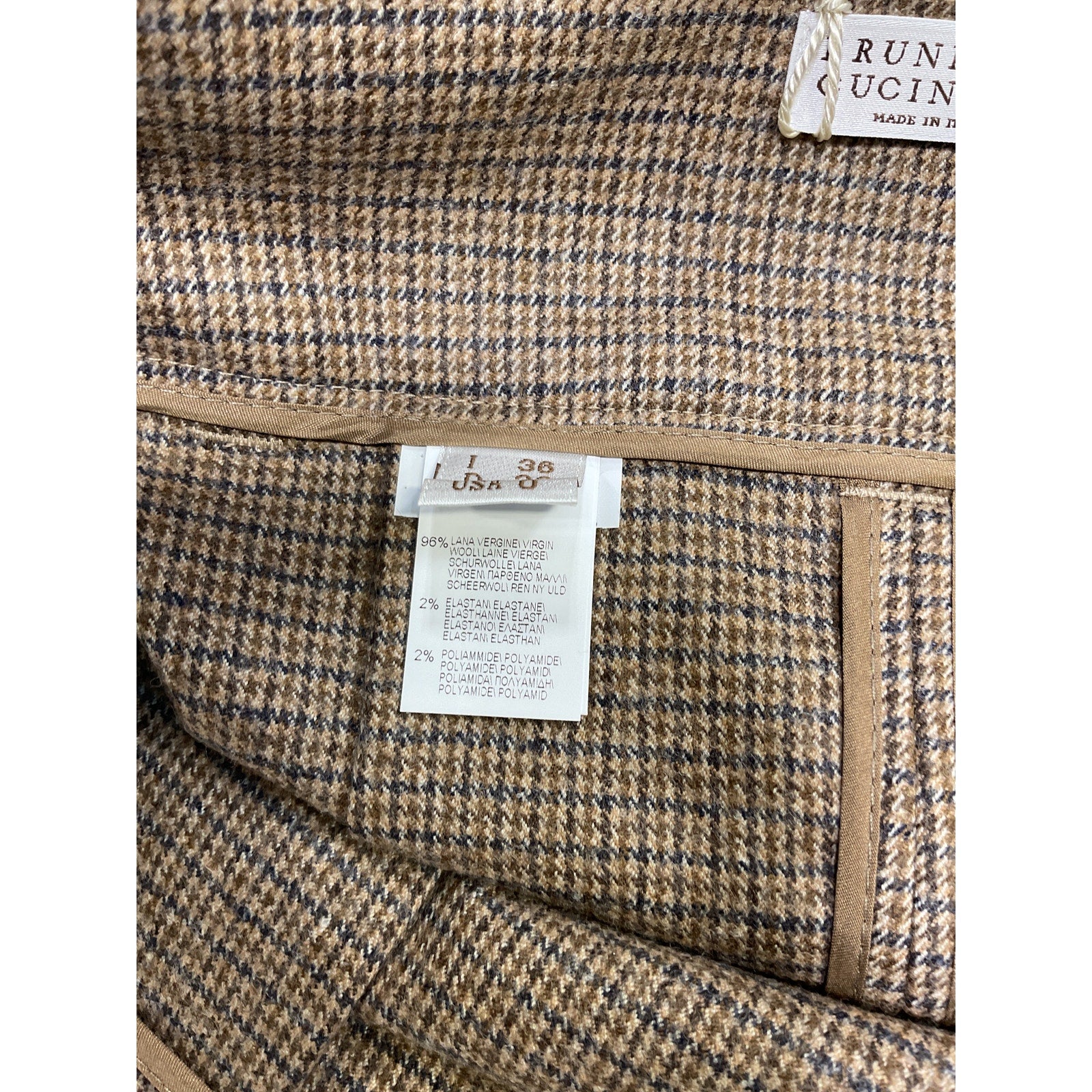 Brunello Cucinelli Bead Embellished Brown Checked Wool-Blend Shorts Size 6 - NWT