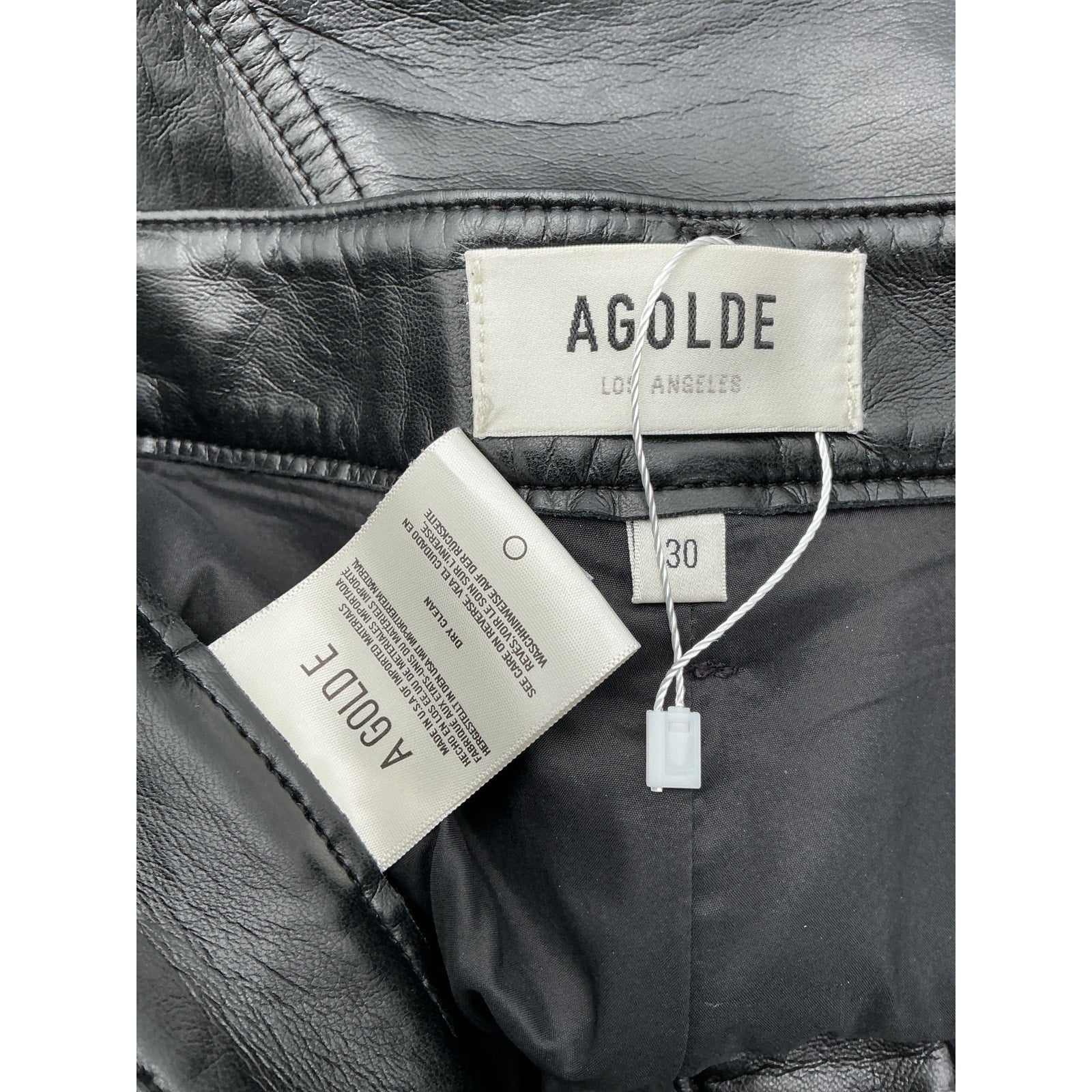Agolde 'Angled' Black Leather Hem Short Size 30