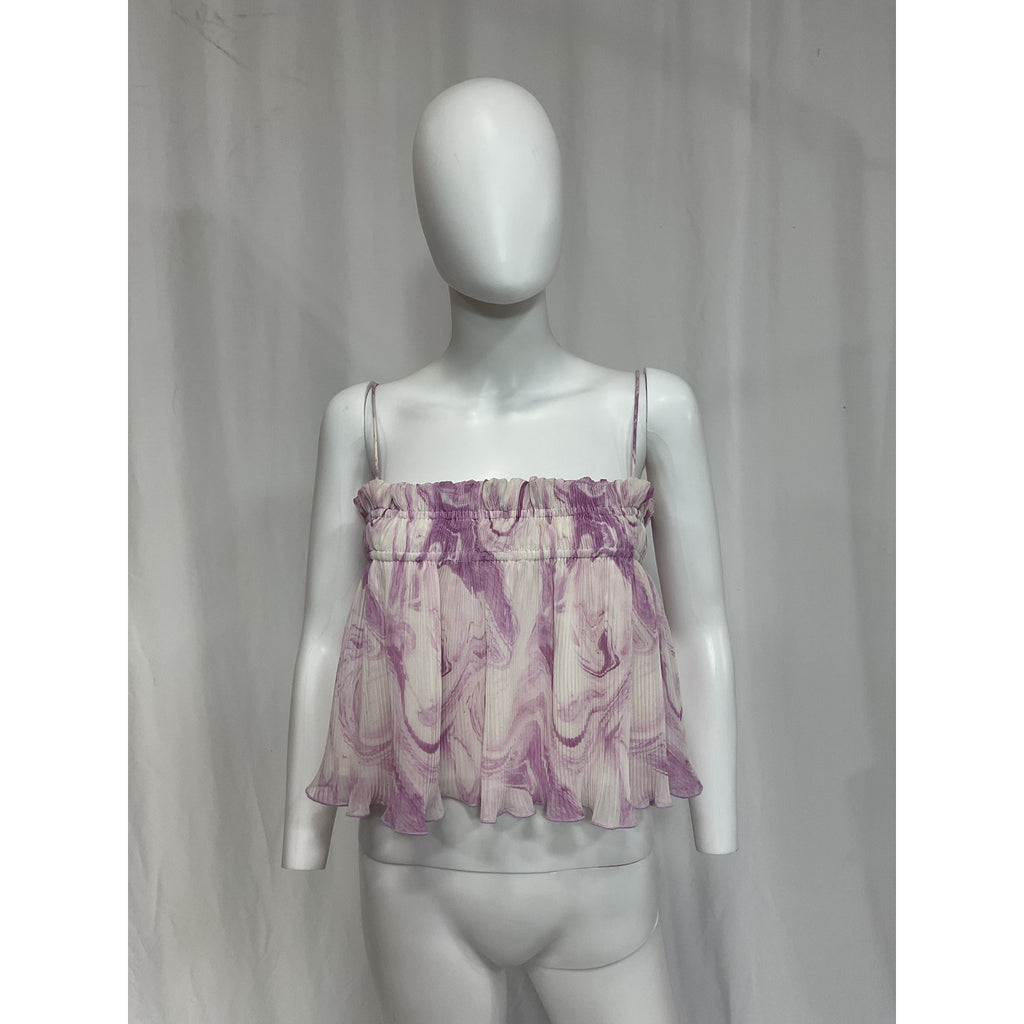 Ganni 'Pleated' Purple Georgette Top Size 8