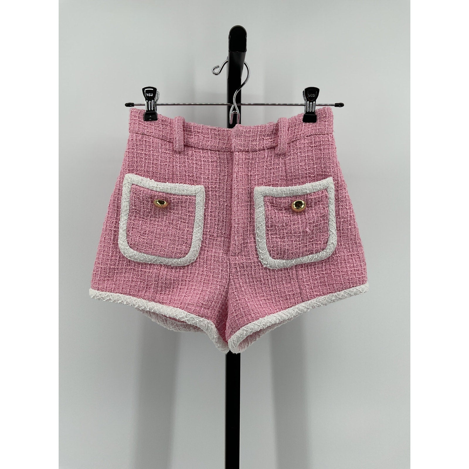 Cinq A Sept 'Auden' Pink Polyester Tweed Contrast Trim Shorts Size 0