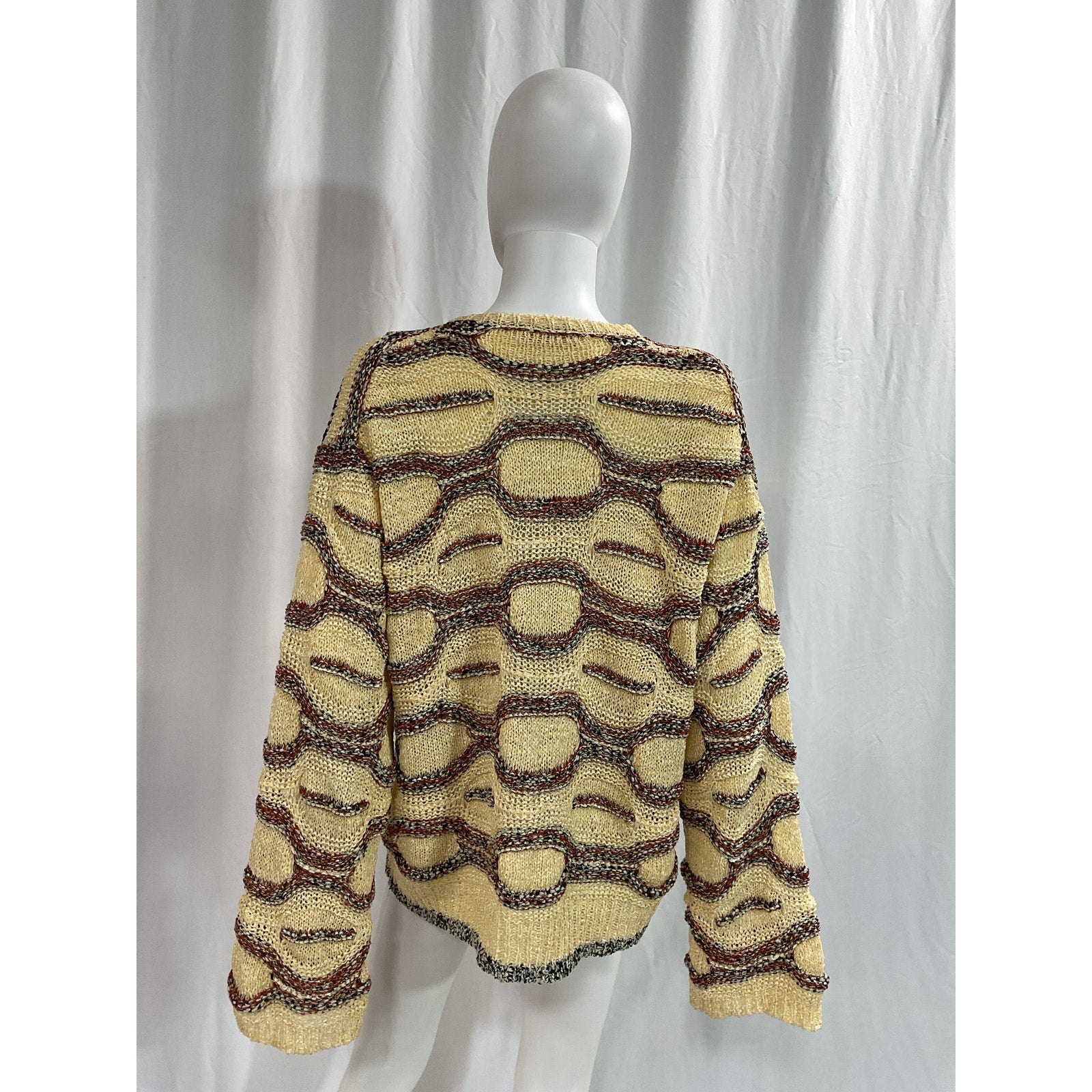 Ulla Johnson Beige Wavy Stripe Demi Pullover Sweater Size L