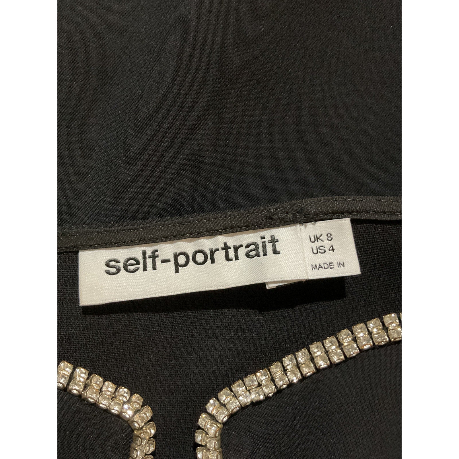 Self-Portrait Crepe Black Polyester Diamante Detail Mini Dress Size 4