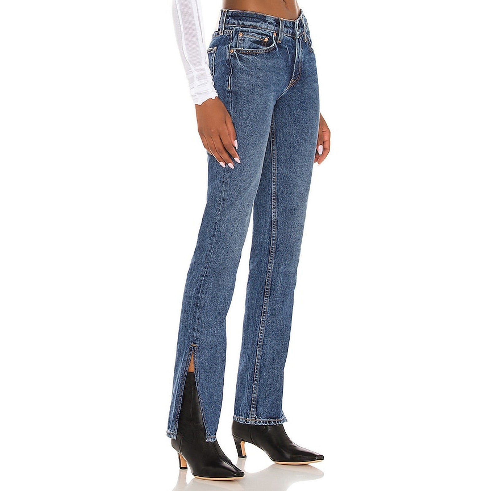 Grlfrnd 'Hailey' Blue Cotton Low Rise Slim Boot Size 26