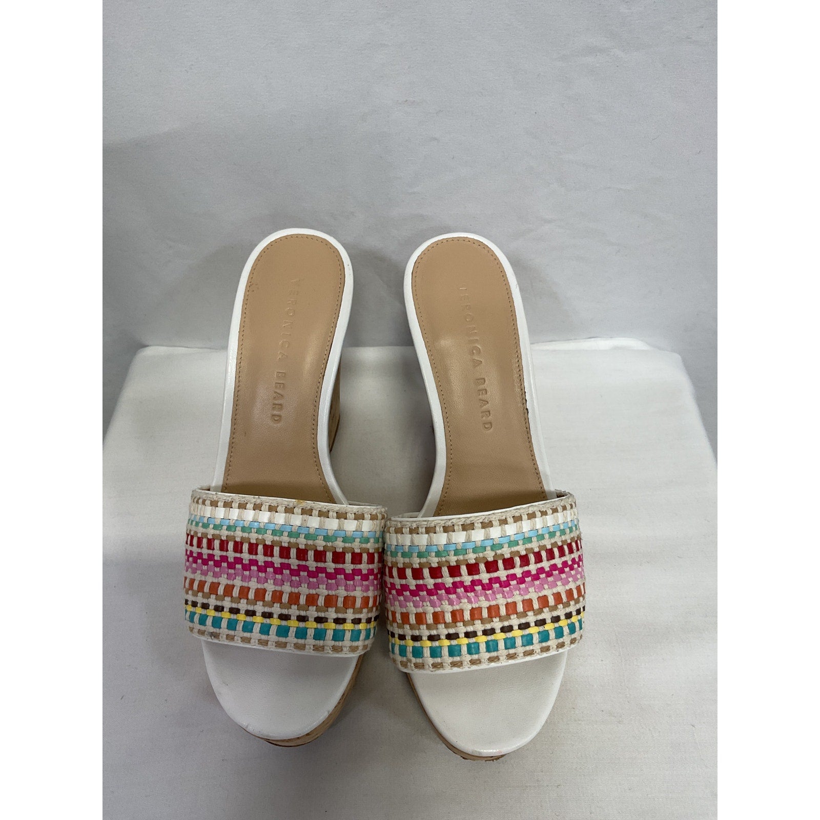 Veronica Beard 'Dali' Brown Leather Raffia Wedge Open Toe Sandals Size 6.5