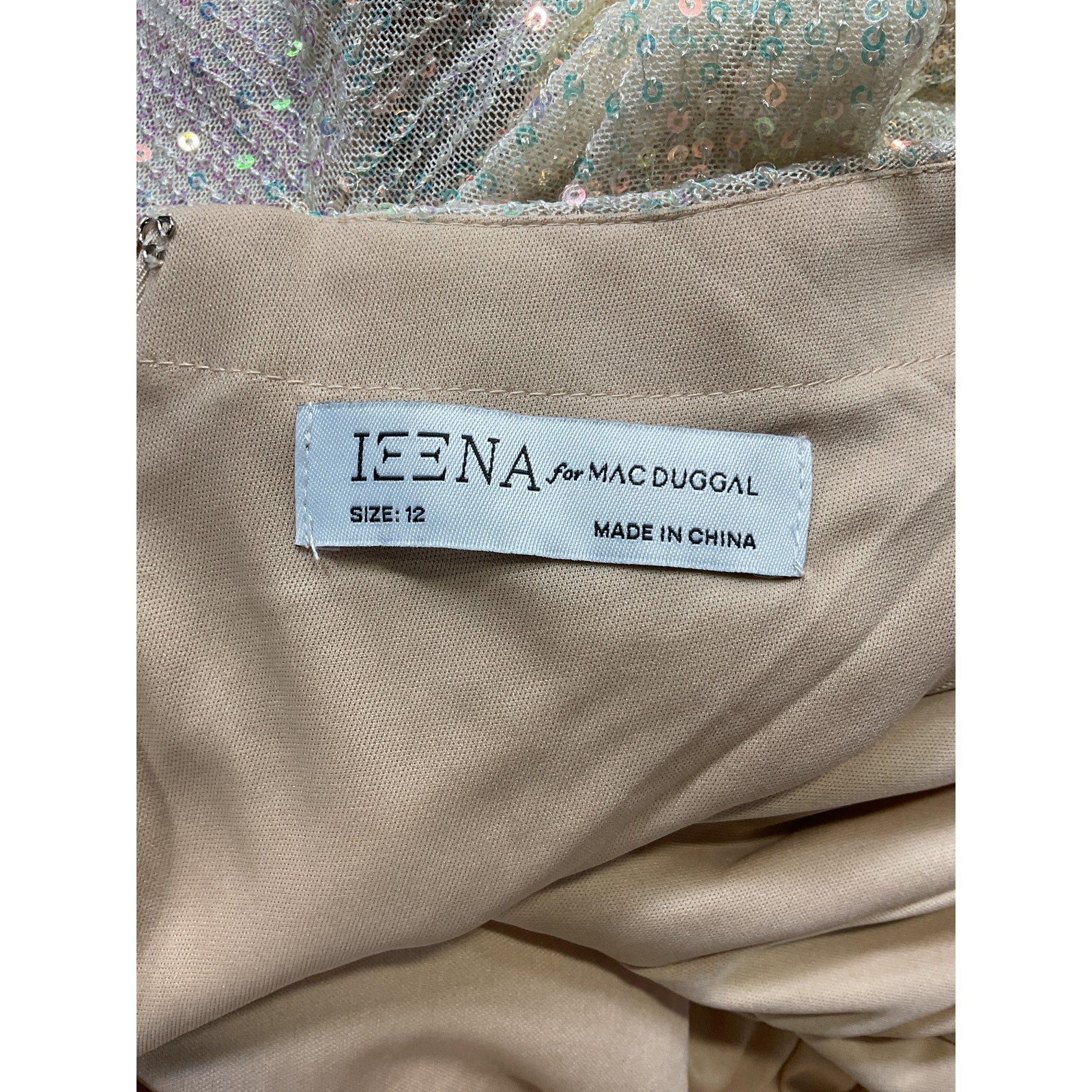 Mac Duggal 'Sequin' White Long Sleeve Sequin Gown Size 12